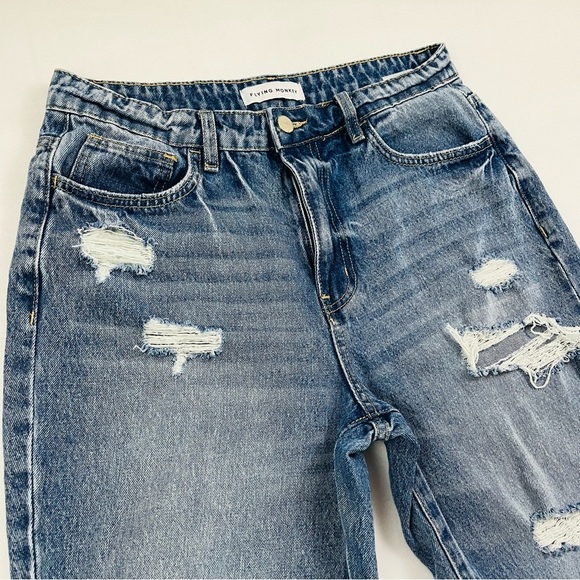 Flying Monkey Highrise Stretch Distress Faded 100% Cotton Skinny Jean Size 28 - Picture 2 of 15